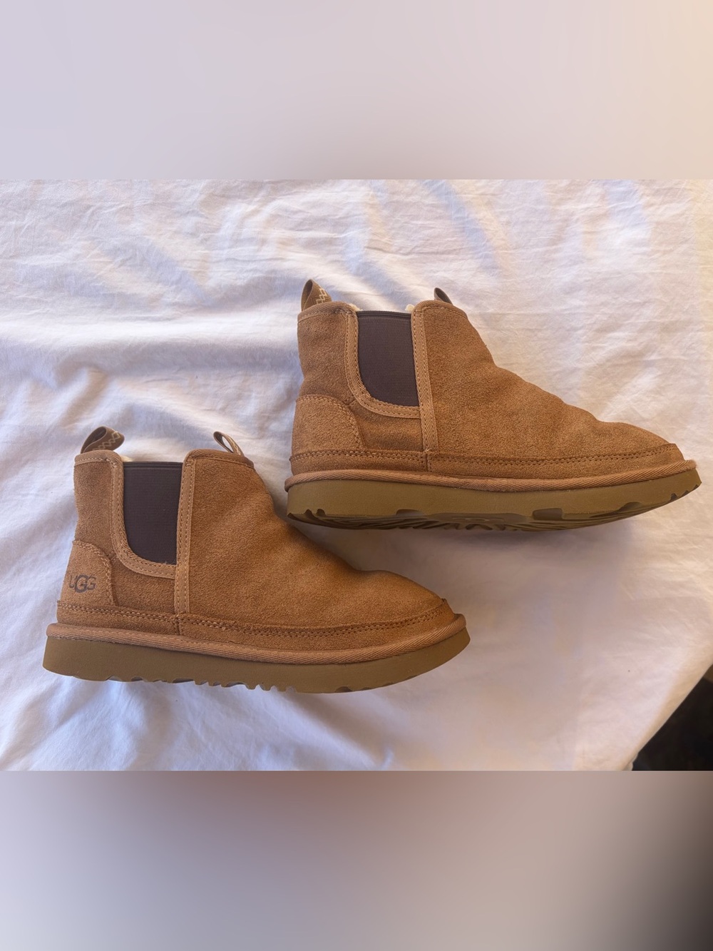 UGG Neumel Chelsea NWOT Girl Sz 3 Chestnut Suede Slip-On Shearling-Lined Boot - Picture 4 of 8